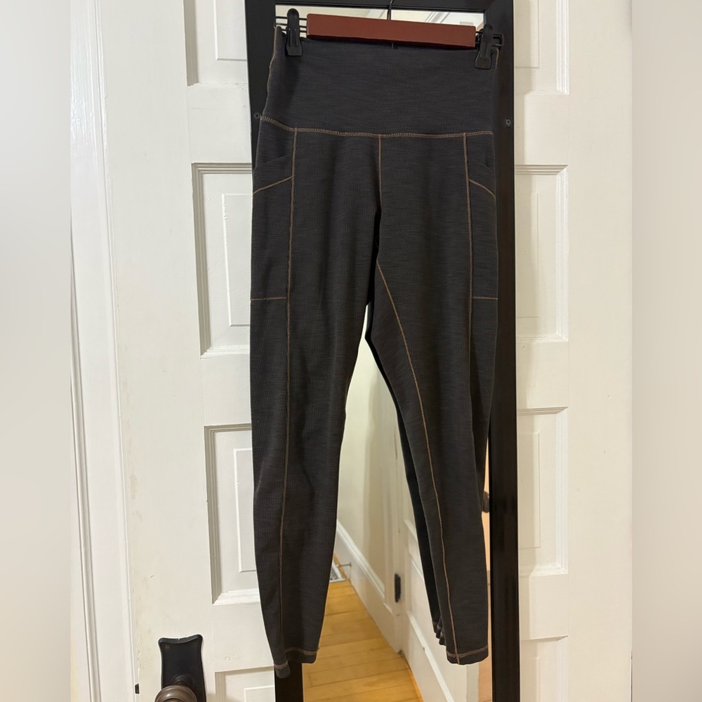 Prana Leggings | Heather Gray & Brown Stitching